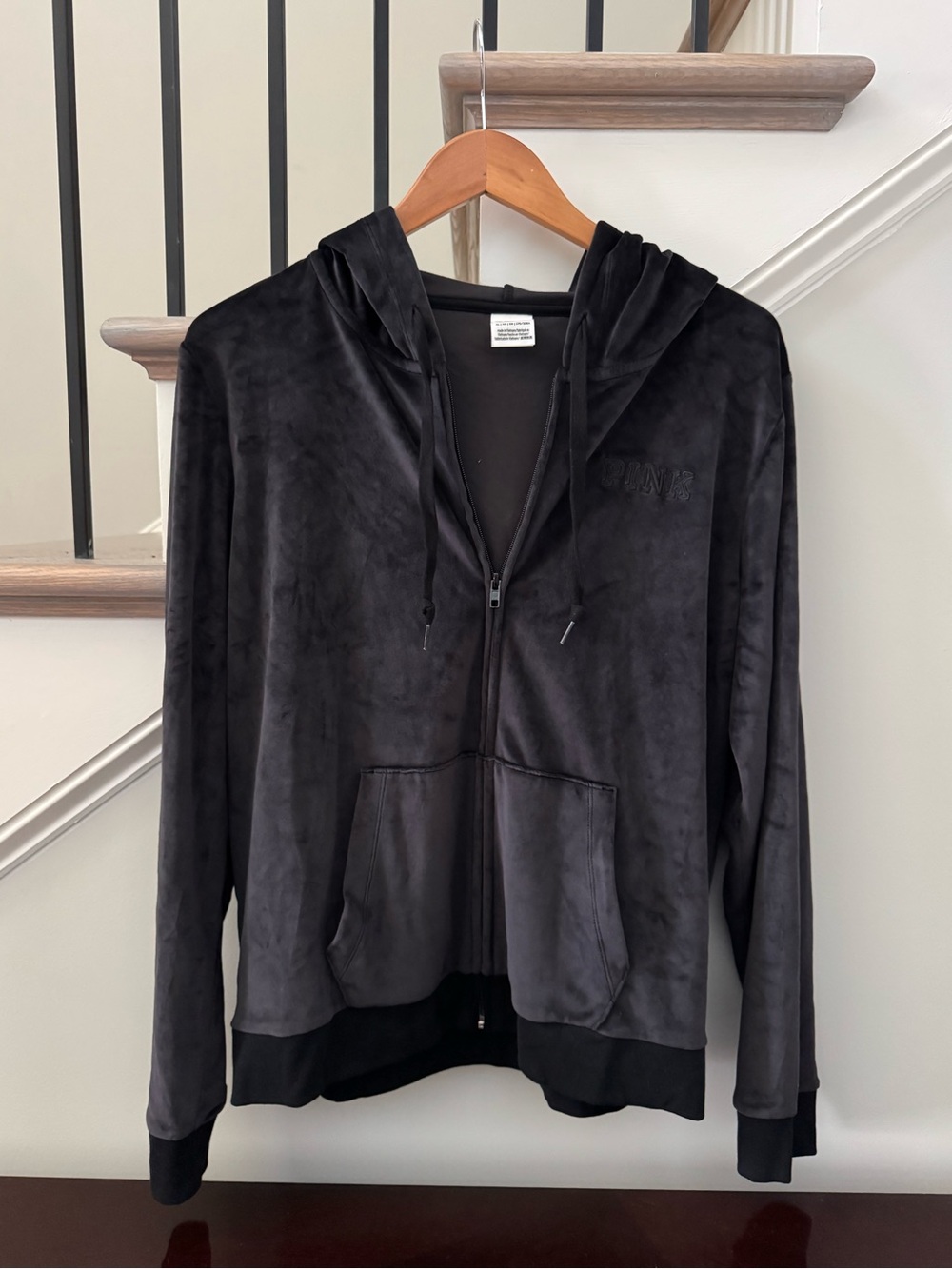 PINK Victoria's Secret Black Velour Full-Zip Hoodie Jacket XL